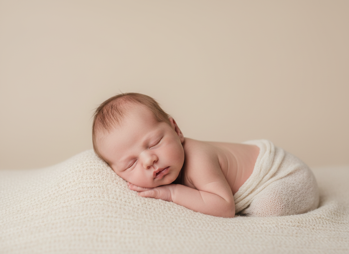 پرامپت عکس آتلیه‌ای نوزاد با تم مینیمال