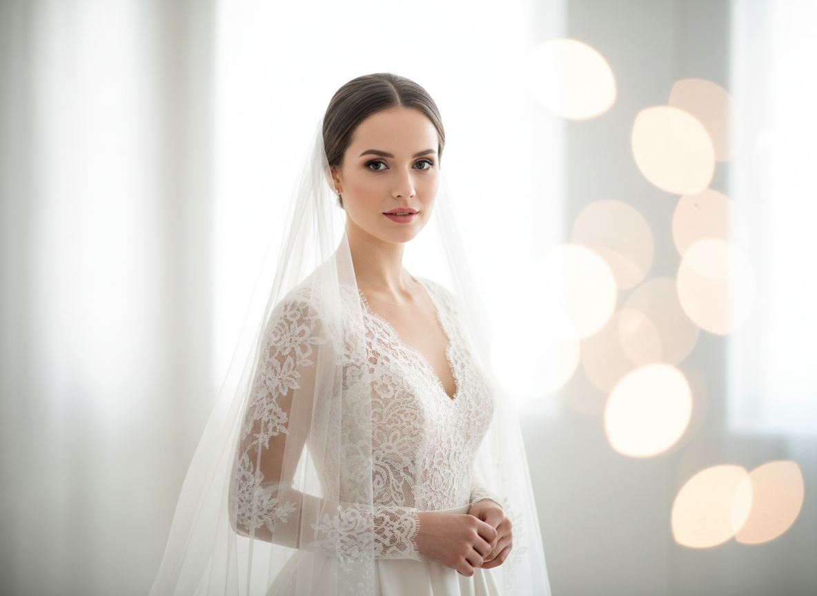 پرامپت عکس عروس با نور نرم و بوکه